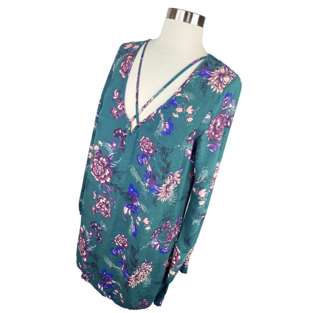 Free People Green Floral Criss Cross Swing Dress/Tunic - Picture 3 of 5